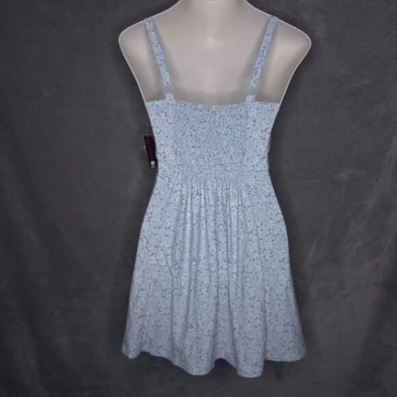 No Boundaries Blue Floral Button-Down Sundress L Juniors Smocked Back New - Picture 4 of 6
